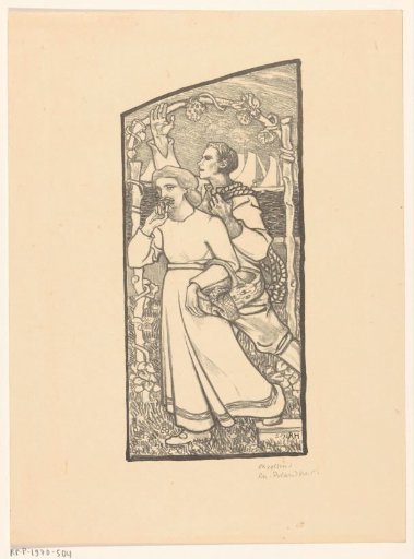 Girl with a basket and boy with a rope