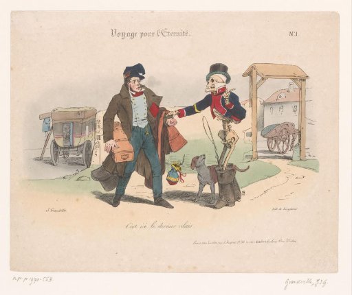 Postilion stopped by Death as coachman