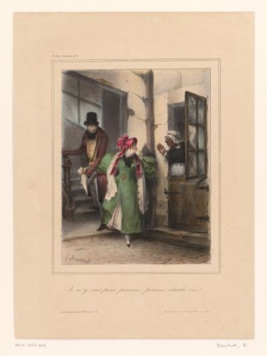 Young woman asking an old servant to keep silent about her lover