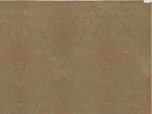 Wallpaper with Branches of Berries and Butterflies
