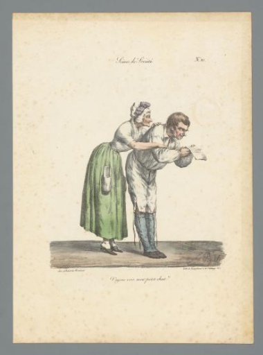 Man and woman viewing written or printed paper