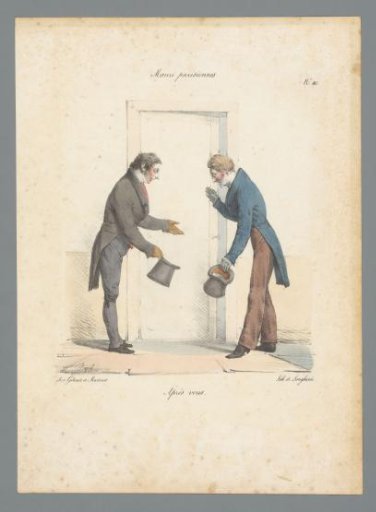 Man letting another man go ahead at a door