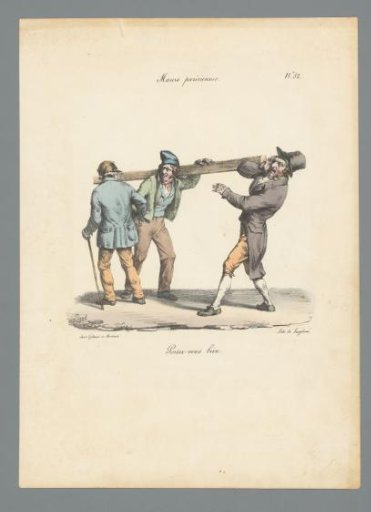 Man pushing another man in the face with a beam