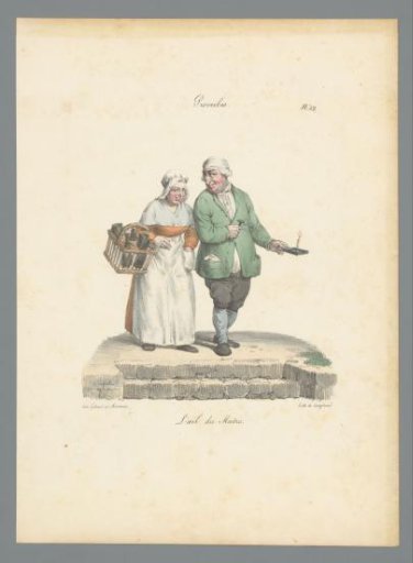 Woman with bottle basket and man with candle