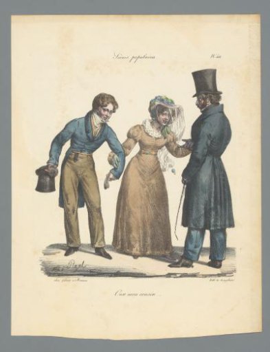 Arm-in-arm couple greeting a man