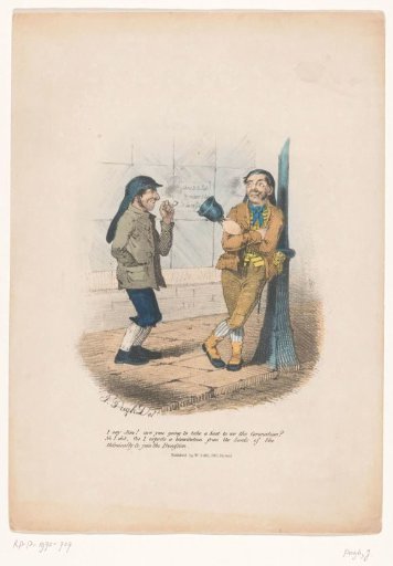 Two men discussing the upcoming coronation of Victoria, 1838
