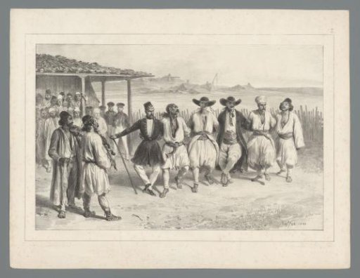 Musicians with six dancing men