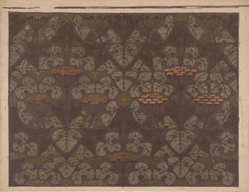 Wallpaper with Umbellifers, Butterflies, and Dragonflies