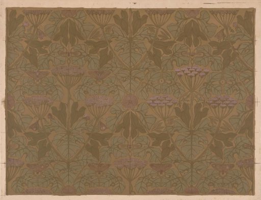 Wallpaper with Umbellifers, Butterflies, and Dragonflies