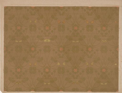 Wallpaper with Small Leaves, Butterflies, and Dragonflies