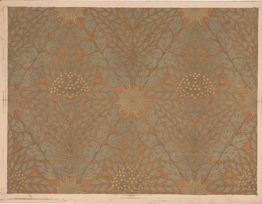 Wallpaper with Branches of Berries and a Butterfly