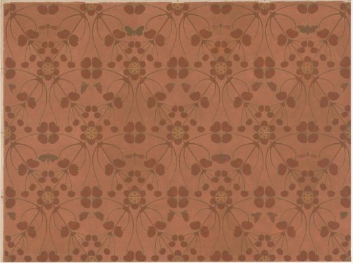 Wallpaper with Small Leaves, Butterflies, and Dragonflies