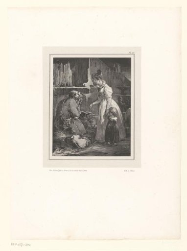 Beggar receiving alms from a young woman