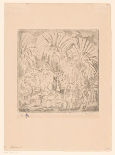 Landscape with water carriers, donkeys and palm trees