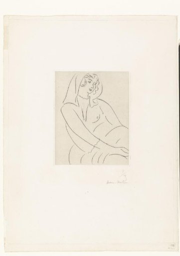 Seated young woman with a veil over her head