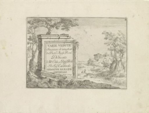 Title Print with Text on a Marble Block in an Italian Landscape