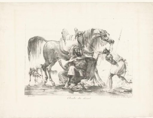 Arab with a horse in the desert