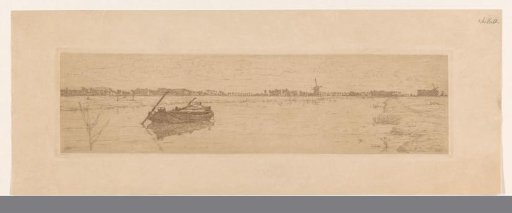 Pastoral landscape with a broad canal and rowing boat