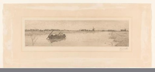 Pastoral landscape with a broad canal and rowing boat
