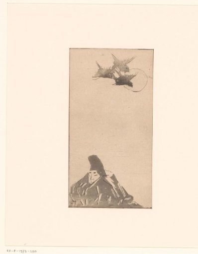 Japanese motif with a man and three birds