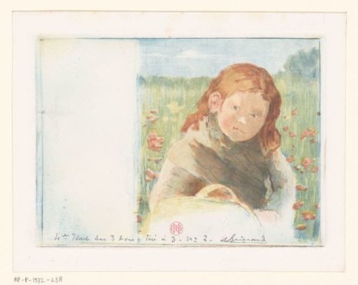 Girl with a basket in a flower meadow