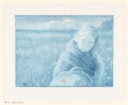 Girl with a basket in a flower meadow