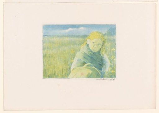 Girl with a basket in a flower meadow
