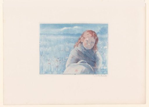 Girl with a basket in a flower meadow