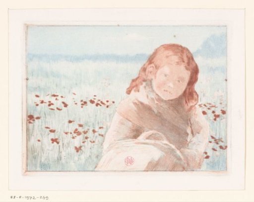 Girl with a basket in a flower meadow