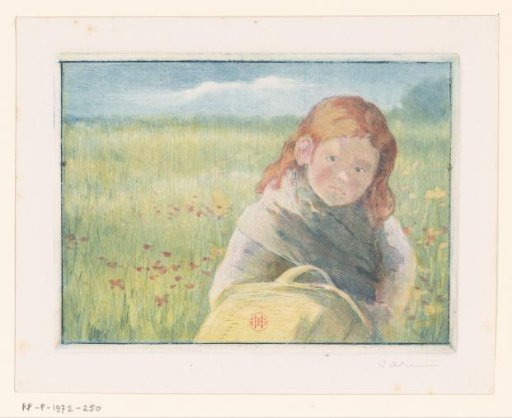 Girl with a basket in a flower meadow