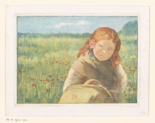 Girl with a basket in a flower meadow