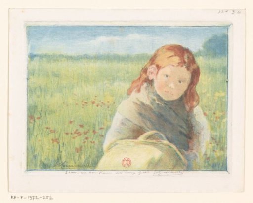 Girl with a basket in a flower meadow
