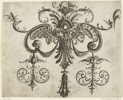 Mask with wings, some of the feathers ending in fish heads