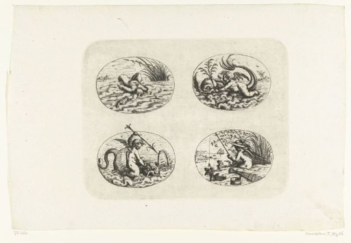Four horizontal ovals with putti