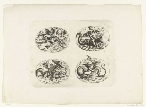 Four horizontal ovals with putti