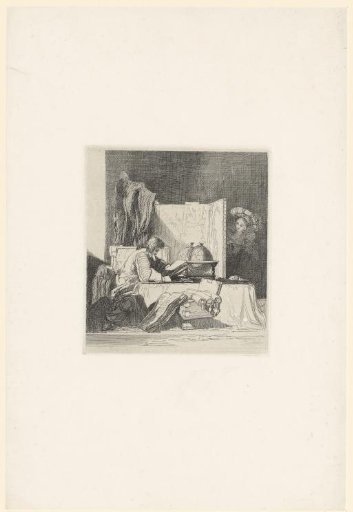 Man writing at a desk with two globes on it