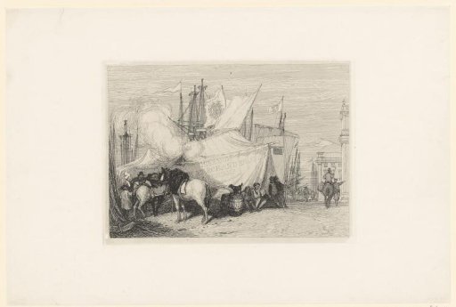 Figures and horses in the harbour of Fécamp