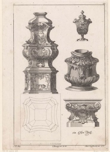 Stove, vases and pedestal