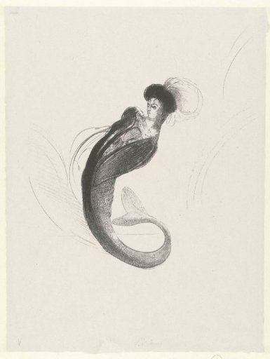 Woman with a fish tail and hat with plume