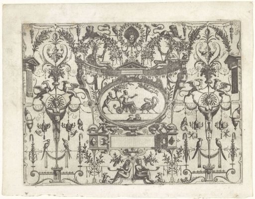 Oval cartouche with Venus in a chariot drawn by two swans
