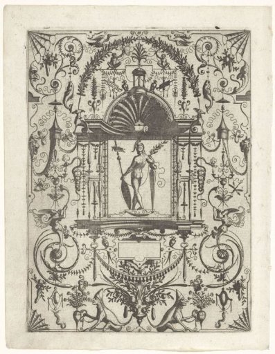 Architectural fantasy with a helmeted warrior with a shield