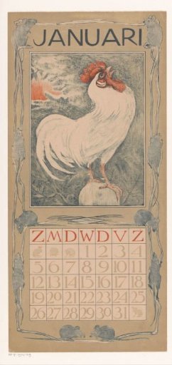 Calendar page January with white rooster