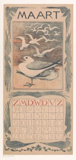 Calendar page March with gulls