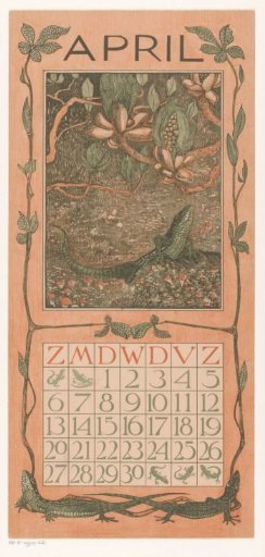Calendar page April with a lizard