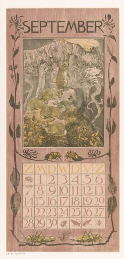 Calendar page for September with rabbits