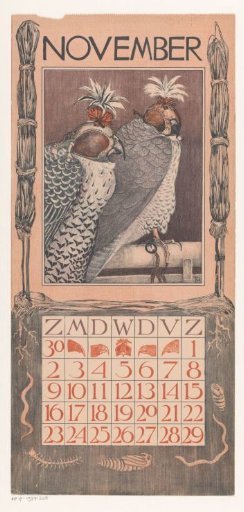 Calendar page for November with two falcons