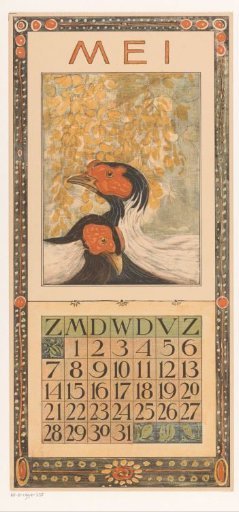Calendar page for May with silver pheasants