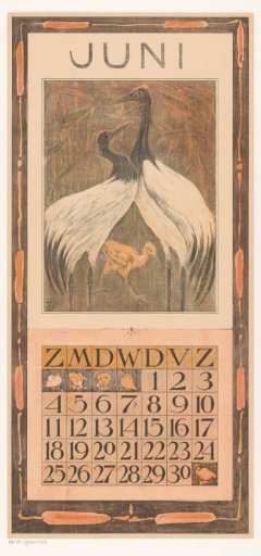 Calendar page for June with two birds and a chick