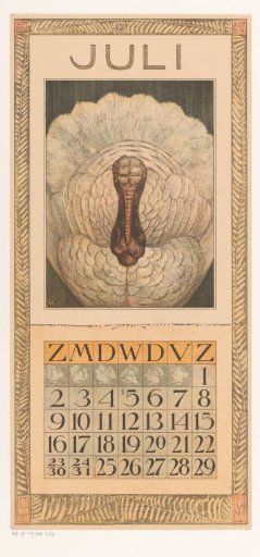 Calendar page for July with a turkey