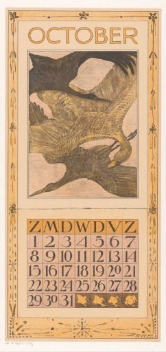 Calendar page for October with three birds